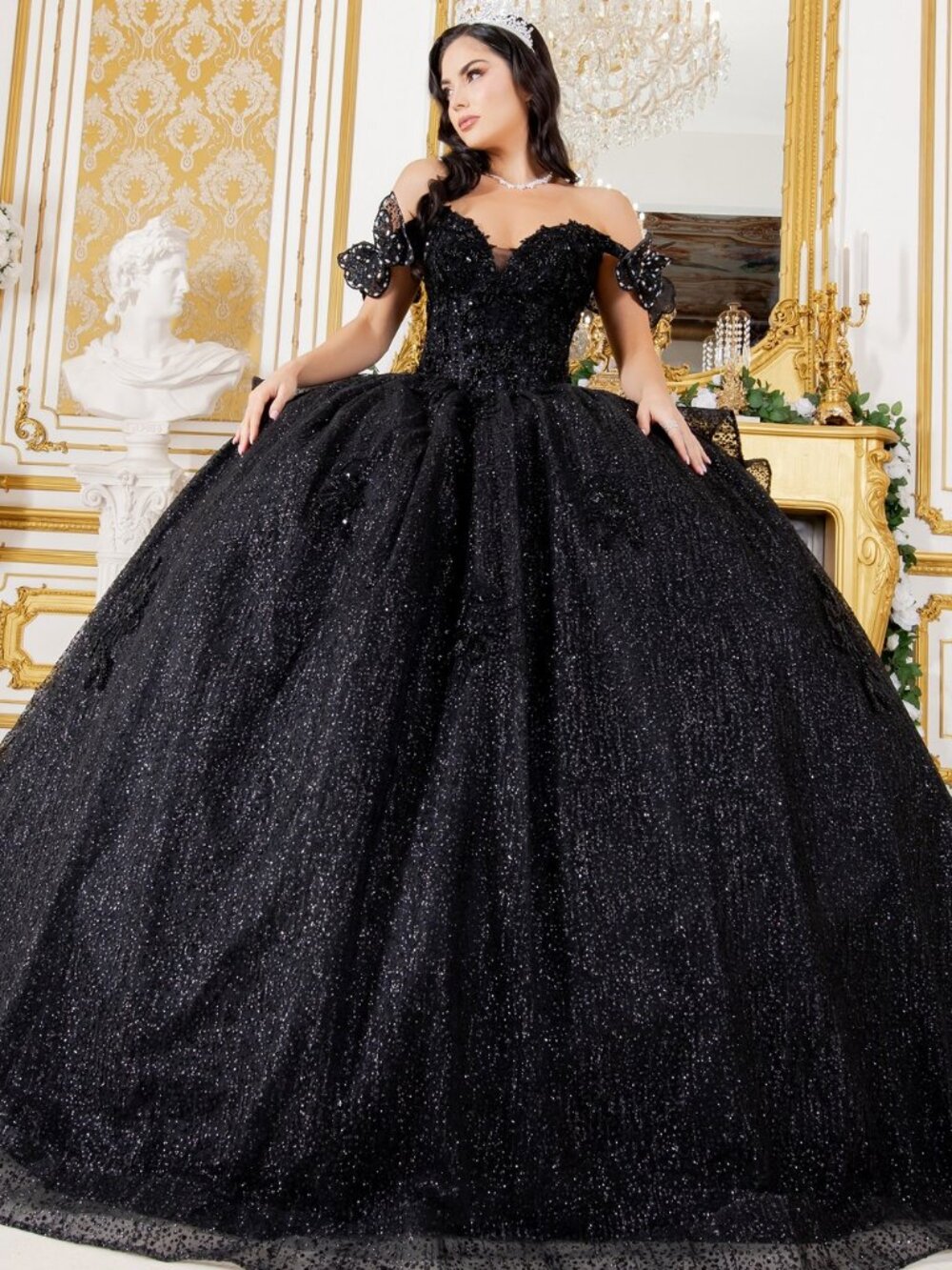 NEW BLACK Tulle & Lace Evening Gown Floor Length Embellished 8120J